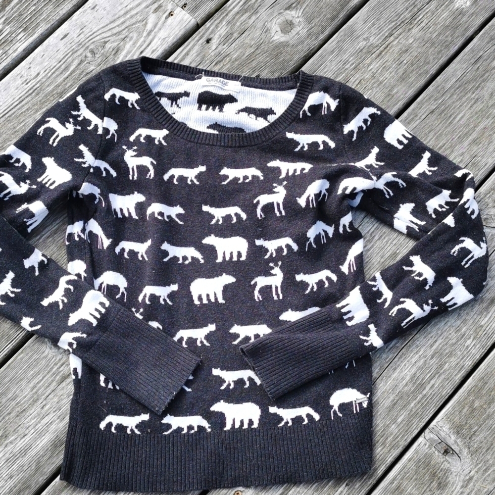 Garage forest animal print sweater. Size small.